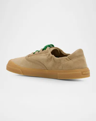 Moncler Lace-up Suede Sneakers With Leather Lining And 2.4 Cm Sole Height In Neutral