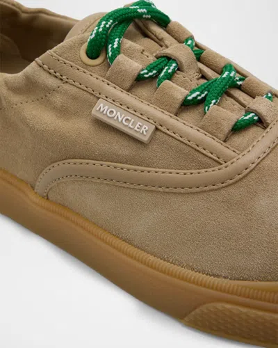 Moncler Lace-up Suede Sneakers With Leather Lining And 2.4 Cm Sole Height In Neutral