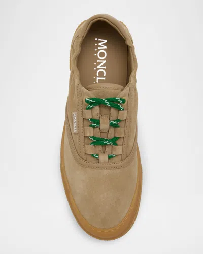 Moncler Lace-up Suede Sneakers With Leather Lining And 2.4 Cm Sole Height In Neutral