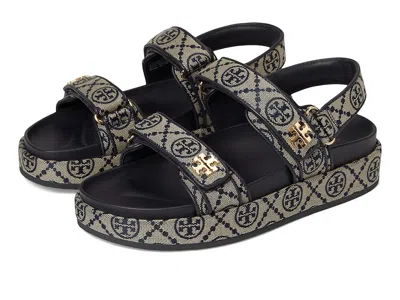 Tory Burch T Monogram Kira Jacquard Fabric Sandals In Blue