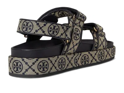Tory Burch T Monogram Kira Jacquard Fabric Sandals In Blue