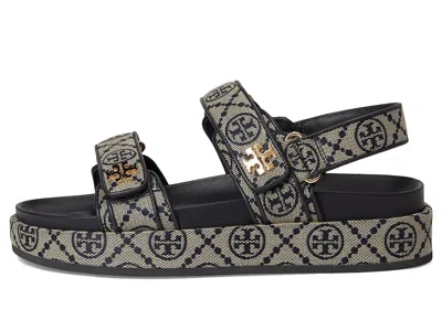 Tory Burch T Monogram Kira Jacquard Fabric Sandals In Blue