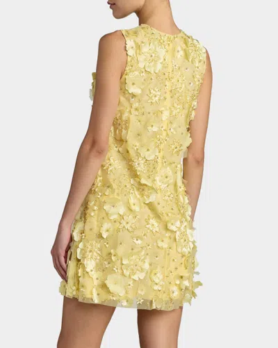 Mac Duggal Floral Beaded Mesh Sleeveless Trapeze Mini Dress In Yellow
