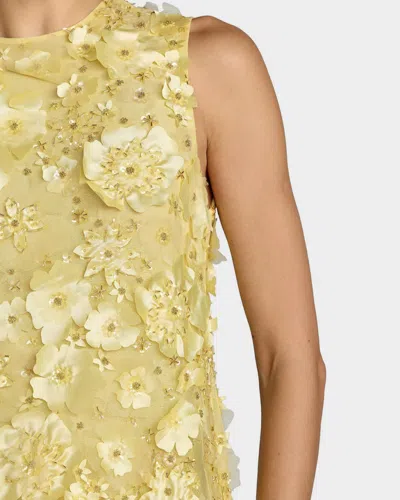 Mac Duggal Floral Beaded Mesh Sleeveless Trapeze Mini Dress In Yellow