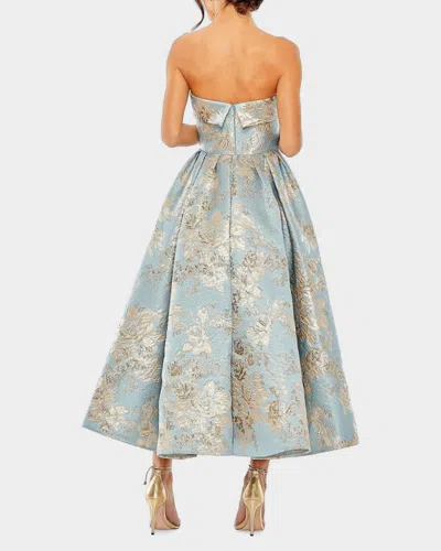 Mac Duggal Strapless Brocade Midi Dress With Pockets In Blue Multi