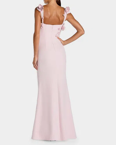 Mac Duggal Crepe Sleeveless Column Gown With Floral Detail In Neutral