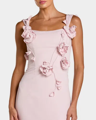 Mac Duggal Crepe Sleeveless Column Gown With Floral Detail In Neutral