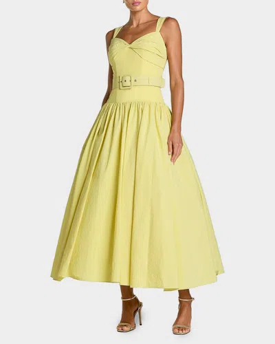 Mac Duggal Sleeveless Faille A-line Midi Dress With Belt In Yellow