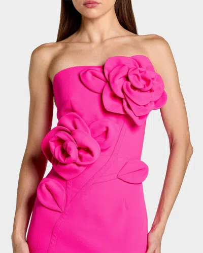 Mac Duggal Crepe Strapless Midi Dress With 3d Flower Detail In Pink