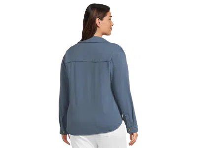 Mod-o-doc Long Sleeve Button Front Shacket In Blue