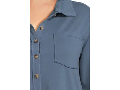 Mod-o-doc Long Sleeve Button Front Shacket In Blue