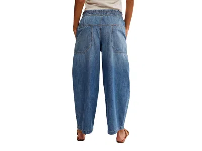Free People Easy Peasy Wide Leg Denim Drawstring Pants In Blue
