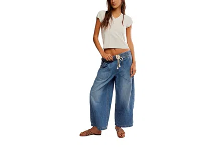 Free People Easy Peasy Wide Leg Denim Drawstring Pants In Blue