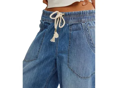 Free People Easy Peasy Wide Leg Denim Drawstring Pants In Blue
