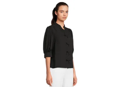 Cece Elbow Sleeve Bow Placket Blouse In Black