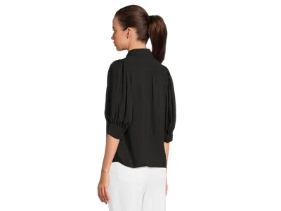 Cece Elbow Sleeve Bow Placket Blouse In Black