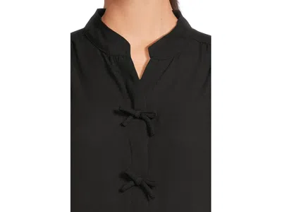 Cece Elbow Sleeve Bow Placket Blouse In Black