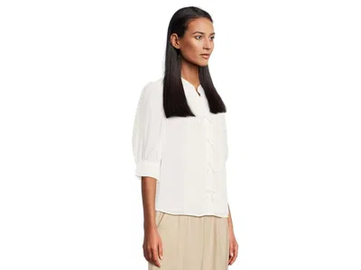 Cece Elbow Sleeve Bow Placket Blouse In White