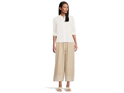 Cece Elbow Sleeve Bow Placket Blouse In White