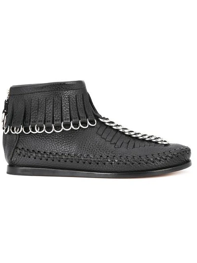 Alexander Wang Montana Embellished Fringed Textured-leather Ankle Boots In Black