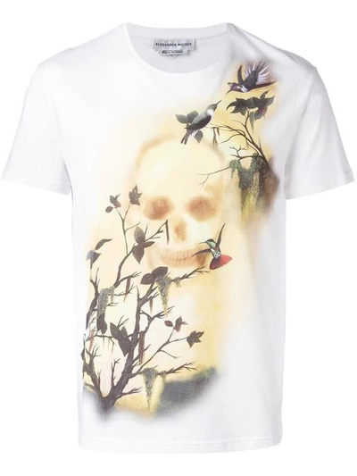 Alexander Mcqueen Skull Hummingbird Print Organic Cotton T-shirt In Grey