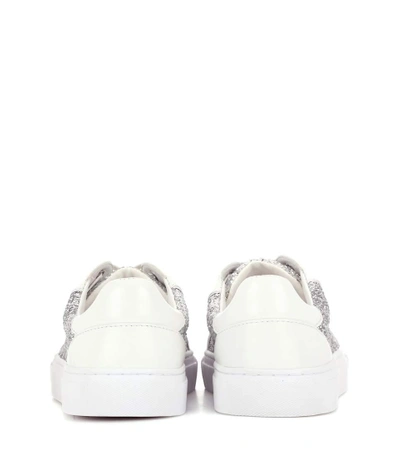 Shop Tory Burch Milo Glitter And Leather Sneakers In Silver