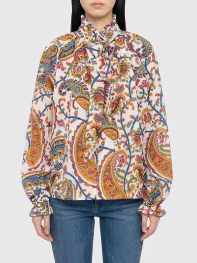 Etro Silk Blend Paisley Print Blouse With Knotted Collar In Brown