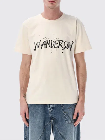 Jw Anderson Mens Ecru Circular Brand-print Cotton T-shirt In Neutral