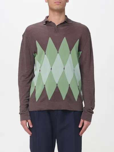 Ballantyne Polo Neck Pullover With Diamond Pattern Detailing In Green