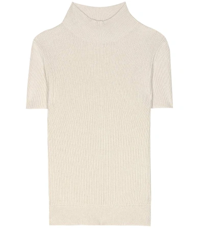 A.p.c. Mina Ribbed Short-sleeve Sweater, White In Mastic