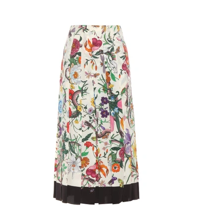 Gucci Pleated Floral-print Silk Crepe De Chine Midi Skirt In Multicolour