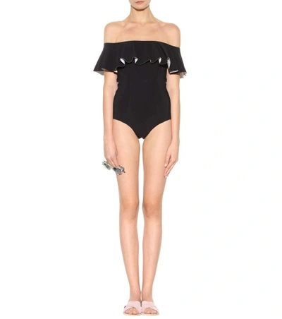 Shop Lisa Marie Fernandez Mira Flounce Swimsuit In Black