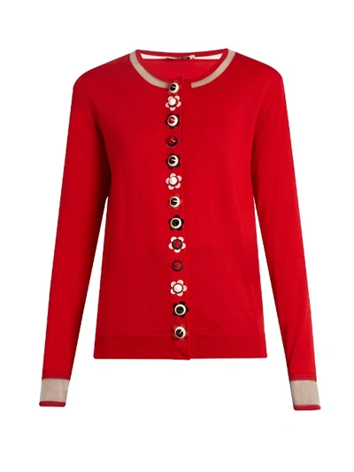 Fendi Flower-button Cashmere-blend Cardigan In Red