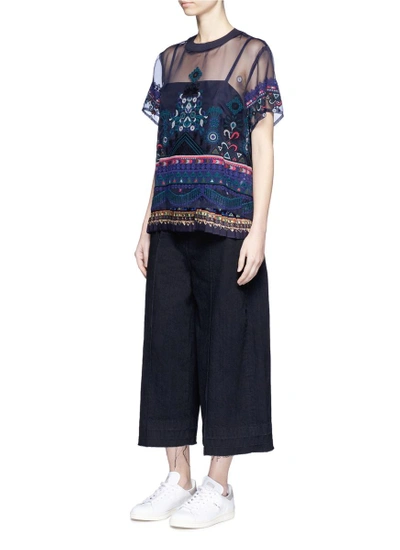 Shop Sacai Embroidered Tribal Lace Organdy Top