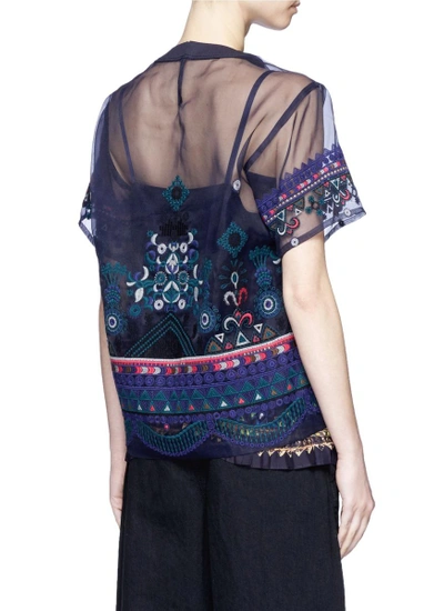 Shop Sacai Embroidered Tribal Lace Organdy Top