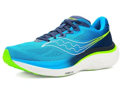Saucony Breathable Blue Running Sneakers With Neon Accents