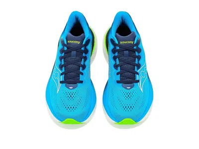 Saucony Breathable Blue Running Sneakers With Neon Accents