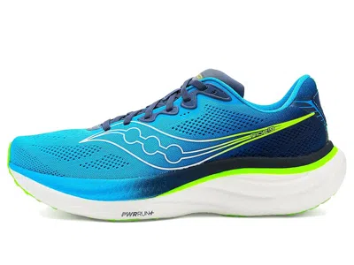 Saucony Breathable Blue Running Sneakers With Neon Accents