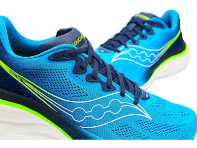 Saucony Breathable Blue Running Sneakers With Neon Accents
