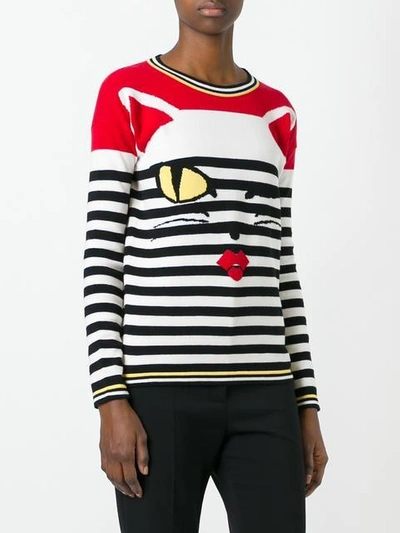 Shop Ermanno Scervino Cat Intarsia Striped Jumper In Black