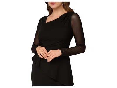 Adrianna Papell Plus Size Long Sleeve Asymmetrical Peplum Sheath Dress In Black