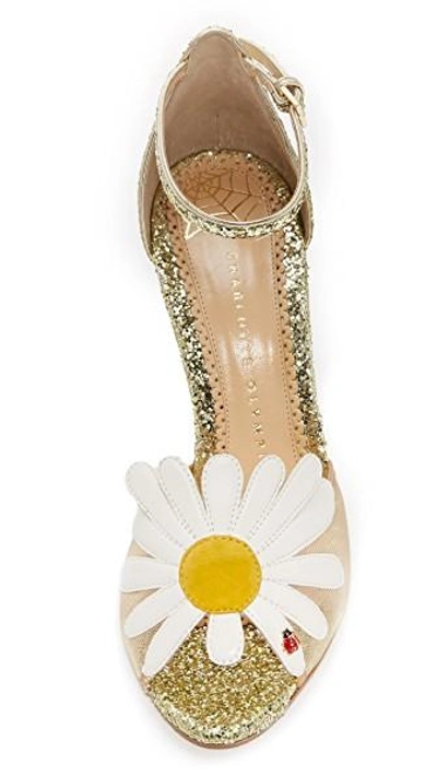 Shop Charlotte Olympia Margherite Daisy Sandals In Platinum/white/sunshine Yellow