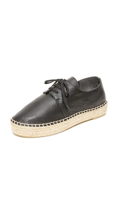 Vince Cynthia Leather Lace Up Espadrille Platform Oxfords In Black