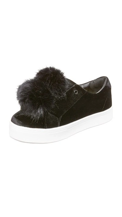 Sam Edelman Leya Faux Fur-embellished Velvet Slip-on Sneakers In Black