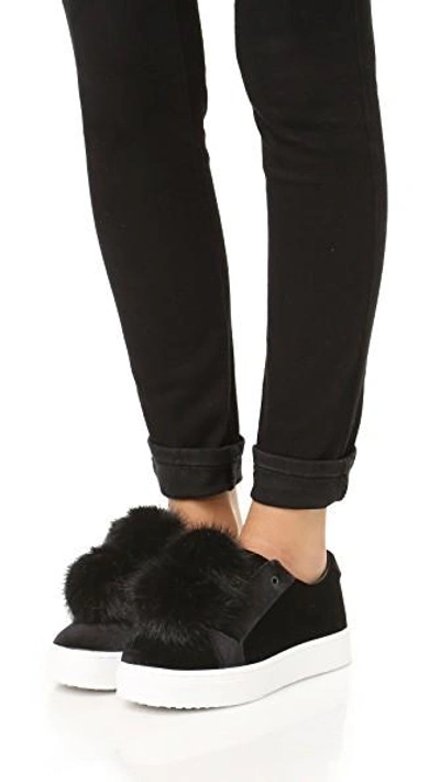 Sam Edelman Leya Faux Fur-embellished Velvet Slip-on Sneakers In Black  Suede | ModeSens