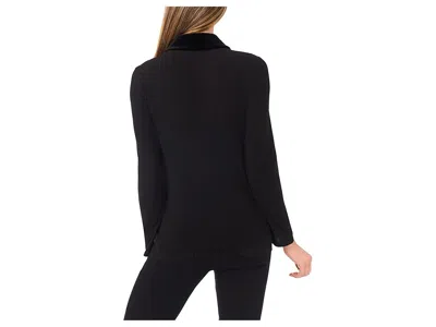 Cece Mixed Media 1/2 Placket Collared Knit In Black