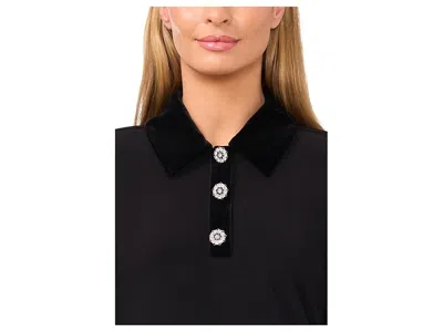 Cece Mixed Media 1/2 Placket Collared Knit In Black