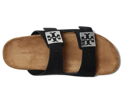 Tory Burch Mellow Suede Dual-buckle Slide Sandals In Black
