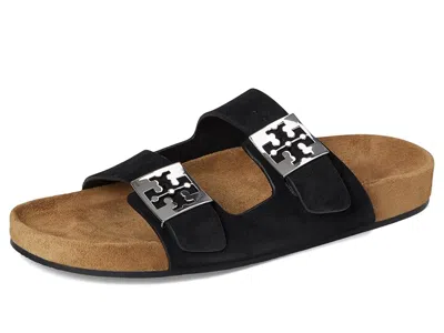 Tory Burch Mellow Suede Dual-buckle Slide Sandals In Black