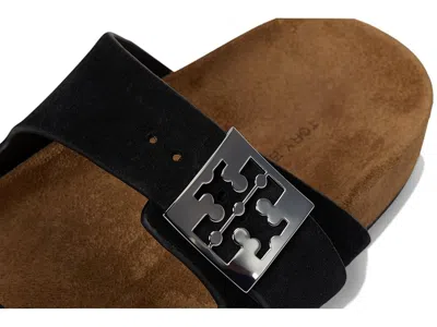 Tory Burch Mellow Suede Dual-buckle Slide Sandals In Black